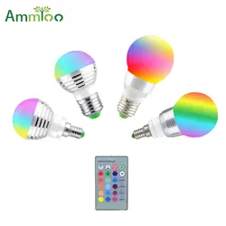 AmmToo E27 E14 RGB светодио дный ночь лампочки 5 Вт 7 Вт AC 110 V 220 V Рождество Спальня украшения светодио дный лампа с 24 клавиши отдаленных контроллер