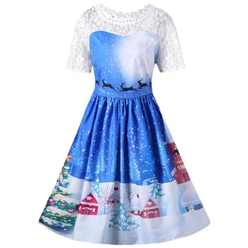 

Wipalo Vintage Christmas Lace Insert Party Dress Women Sleeveless 1950s Autumn V Back Knee Length Dress Robes Femme Vestidos