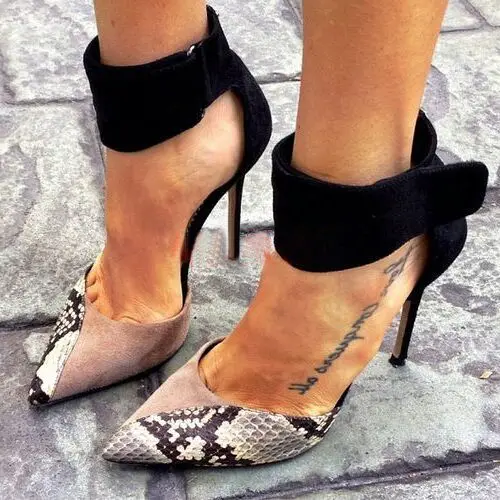 

New Women Slip-On shoes Snake Print Ankle shoes For Women Thin Heels Fashion Pointed toe Ladies Sexy shoes 2019