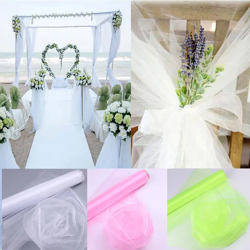 

48CMx5M Crystal Fabric Organza Tulle Roll Decoration Table Marriage Organza Chair Sashes Tulle Table Skirt Wedding Party Decor66