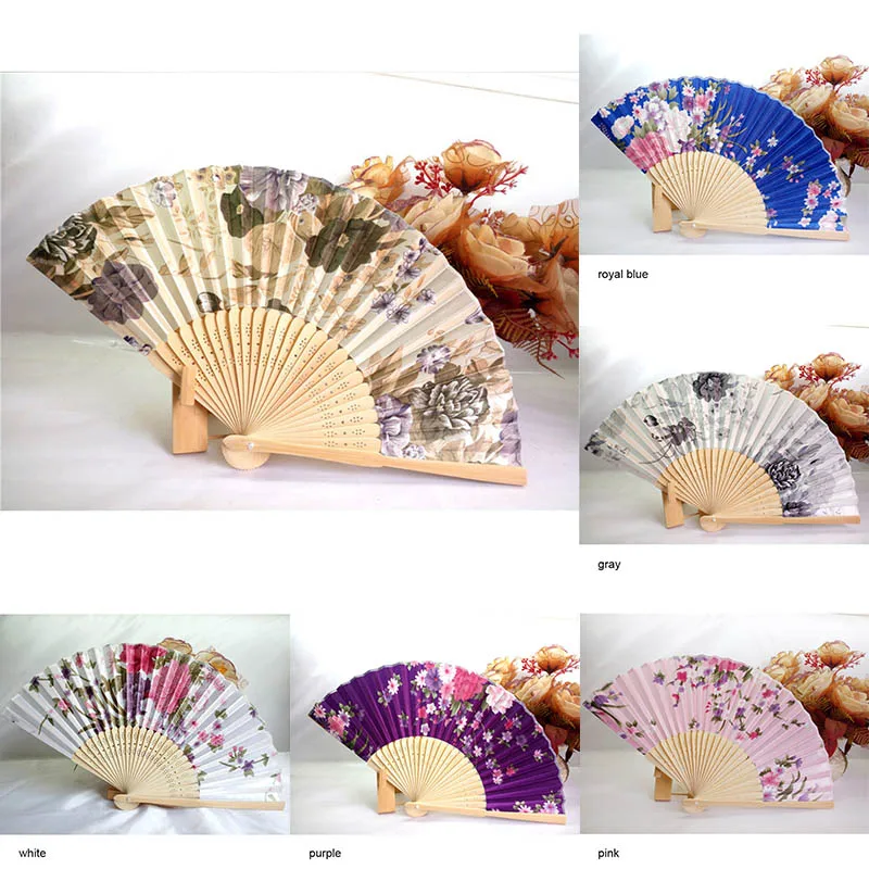 

Chinese Bamboo Fans Summer Girl Flowers Floral Wedding Dance Party Decorative Fans Folding Hand Fan Festival Decor