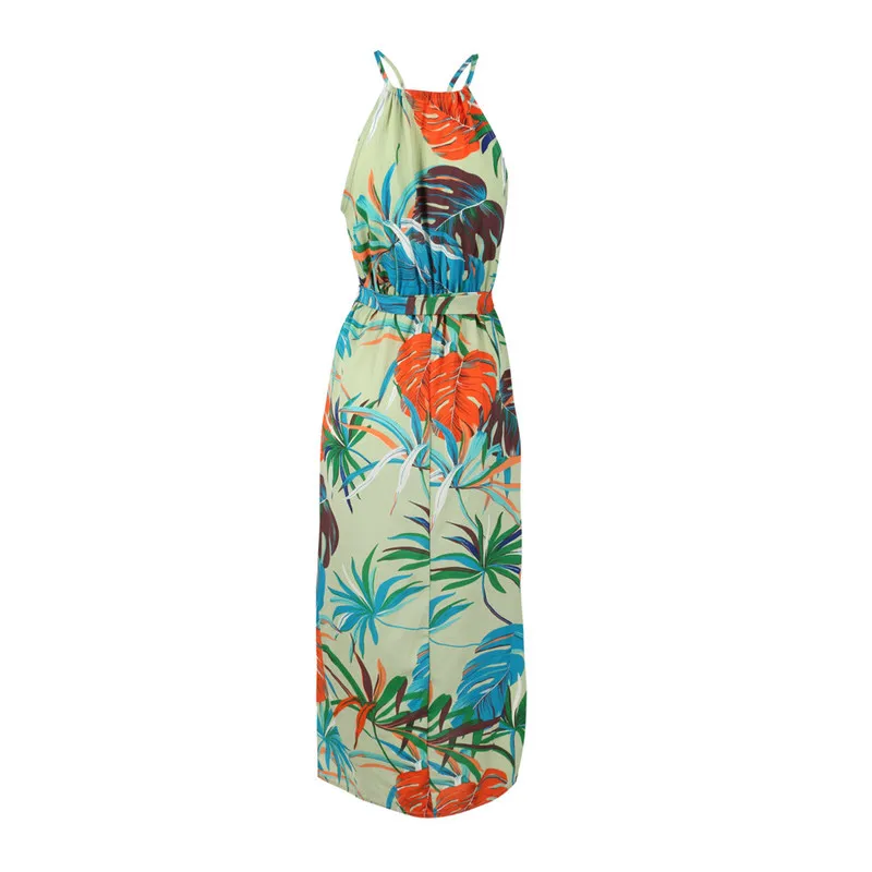 2019 Womens Floral Print Halter Dress Summer Women Boho Maxi Long Dress Split Beach Long Vestidos Dress Plus Size XL 2019 Womens Floral Print Halter Dress Summer Women Boho Maxi Long Dress Split Beach Long Vestidos Dress Plus Size XL