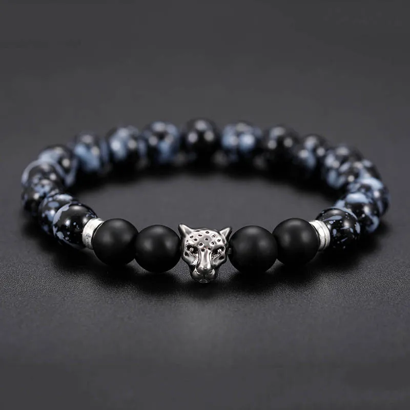 BOEYCJR Leopard head Stone Beads Bangles & Bracelets Handmade Jewelry