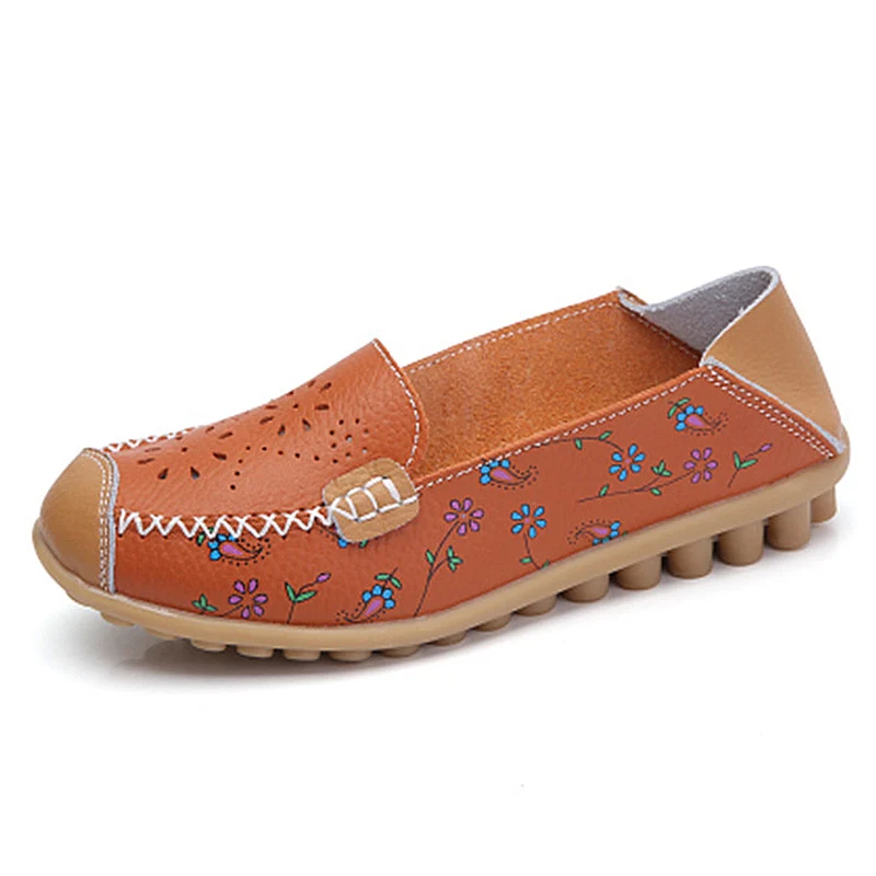 Plardin/летние женские туфли из натуральной кожи с вырезами; удобные повседневные балетки на плоской подошве с вышивкой и аппликацией; большие размеры 35-43 - Цвет: orange