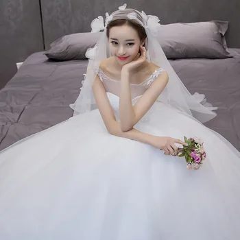 

2019 New Bridal Wedding Dresses Simple Sleeveless Scoop Lace Flower A-line Floor-length Wedding Gown Custom Vestido De Noive