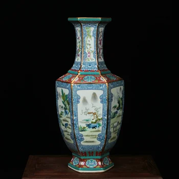 

Jingdezhen Ceramic Vase Antique Enamel Color Blue Twelve Chinese Zodiac Six Square Vase Furnishings Decoration porcelain vase