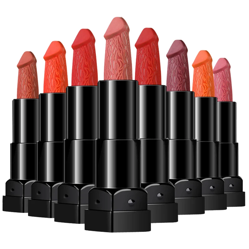 New 8 Color Penis Shape Lipstick Mushroom Nude Lipstick Long Lasting Moisture Cosmetic Rouge Pop