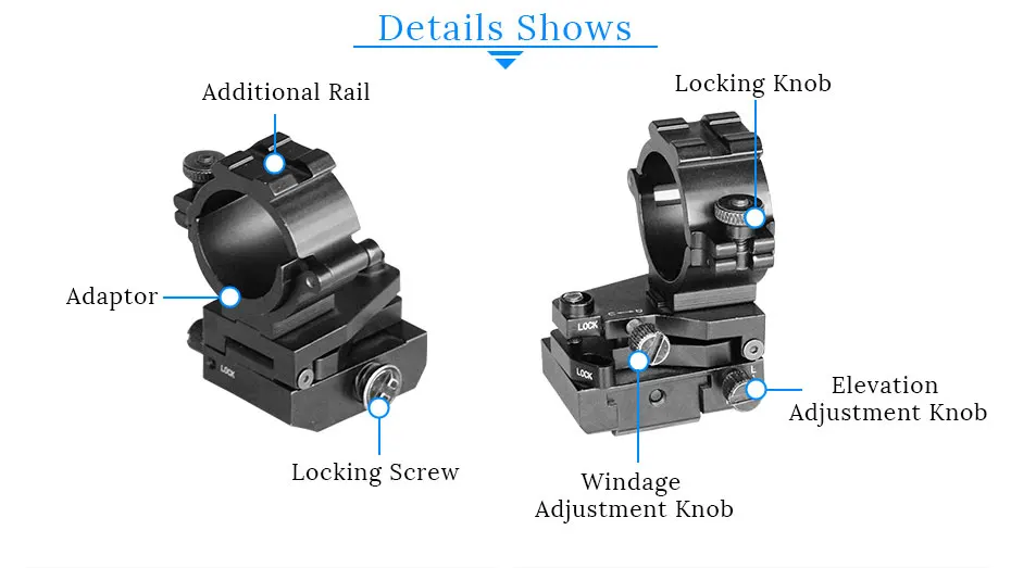 Windage para 20mm Alta Qualidade Anel Tactical Laser Sight Lanterna Rifle Scope Montagem Ajustável Elevação Sistema Ferroviário 25.4mm 4 Alta qualidade 25.4mm anel tactical laser sight