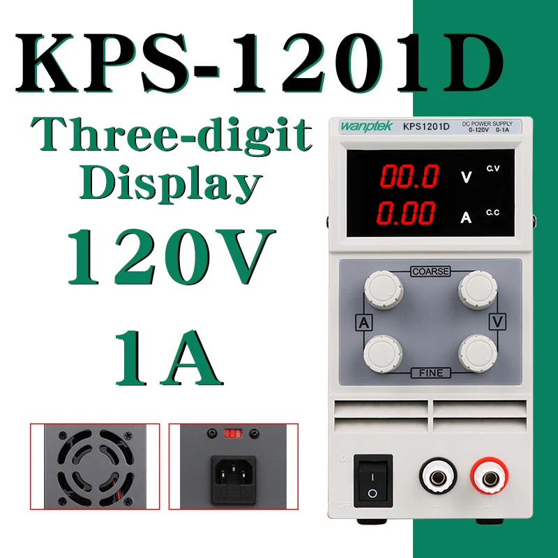 

DC Power Supply KPS1201D Variable 120V 1A Adjustable Switching Regulated Power Supply Digital with Alligator Leads lab Equipment
