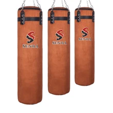 Saco de boxeo de 120cm de cuero vacuno, saco de arena para adultos MMA Muay Thai y Taekwondo, equipo deportivo para entrenamiento y ejercicio