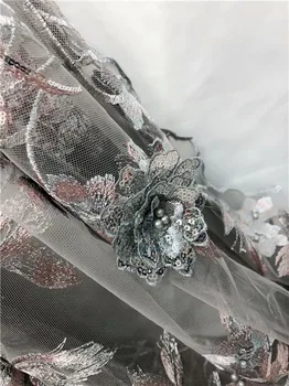 

2019 Hot Sale Golden Embroidered African Lace Fabric High Quality With Beads and Sequins French Net Guipure Lace Fabrics