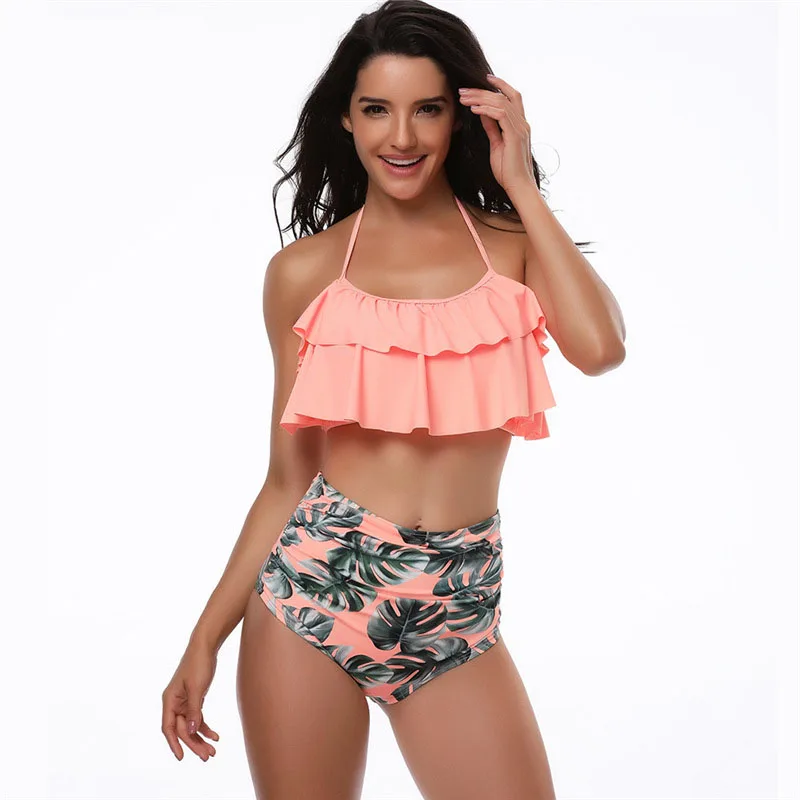 

Swimwear Women Bikini 2019 High Waist Swimsuits Ruffles Bikinis Swimming Suit For Womens Push Up Bathing Suits Swimwear Set