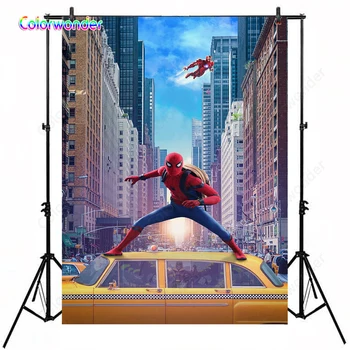 

Modern City Background Superhero Spiderman Backdrop for Children's Birthday Party Wallpaper Vinyl Photograph Video Studio Props