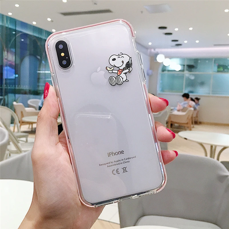 

WTSZKL Creative cartoon pattern Snoopy phone case for iphone Xs max Xr X 7 8 6 6s Plus anti-fall cute puppy soft cover