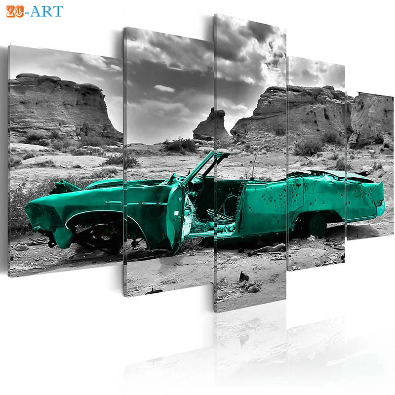 ВИНТАЖНЫЙ ПЛАКАТ автомобильная печать холст искусство 5 панелей черно белая