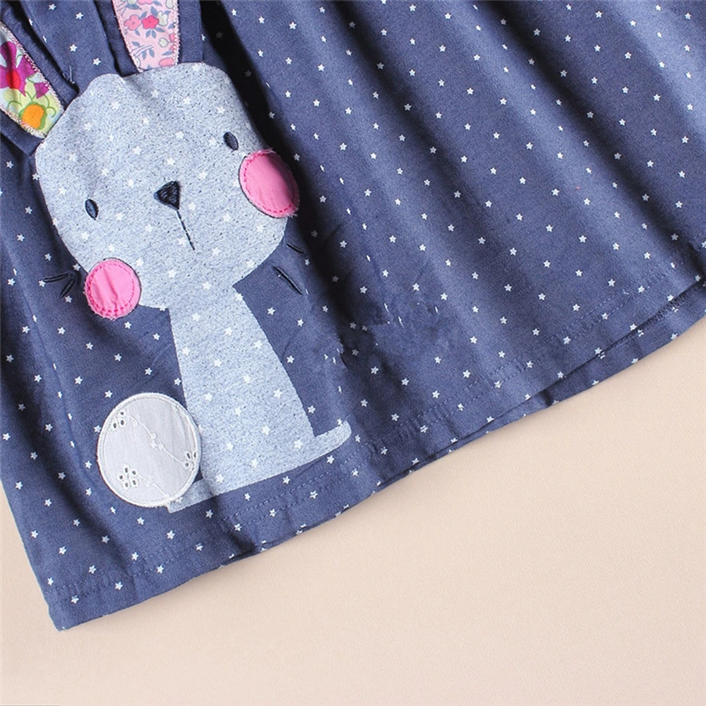 JUXINSU/Летний джинсовый костюм для девочек; повседневные платья без рукавов с милым кроликом и оборками для маленьких девочек; От 1 до 6 лет одежда для детей