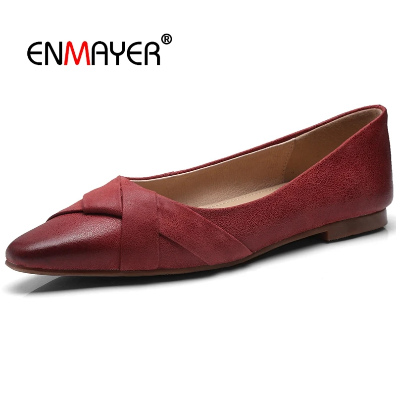 

ENMAYER Genuine Leather Square Toe Womens Shoes Basic Casual Women Fashion Pumps Size 34-40 LY390