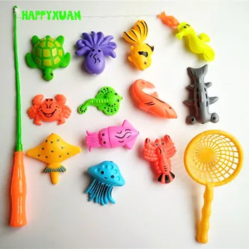 14pcs Set Magnetic Fishing Toy Game Kids 1 Rod 1 net 12 3D Fish Baby Bath Toys Outdoor Fun
