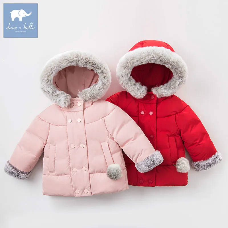 DB5477 dave bella/Зимний пуховик для девочек, 2 цвета детское белое пуховое пальто с подкладкой детская верхняя одежда с капюшоном