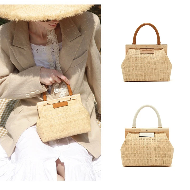 

Original Grass Color Female Small Cute Wooden Clip Bag New Hand Bag for Seaside High Quality Tote Ladies Bag