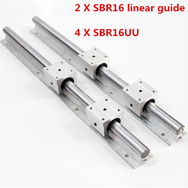 Linear Rail Overall Length 11.8 inch GUWANJI 2Pcs SBR16-300 with 4Pcs SBR16UU Square Type Block Bearing 300mm for CNC Machine and 3D Printer 