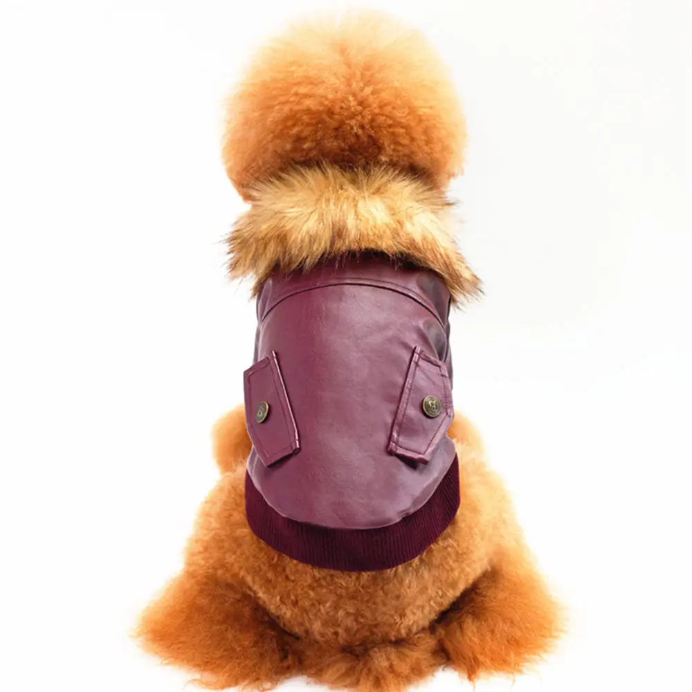 Newest warm pet leather jacket clothes for dogs pet winter clothing for chihuahua teddy Dogs