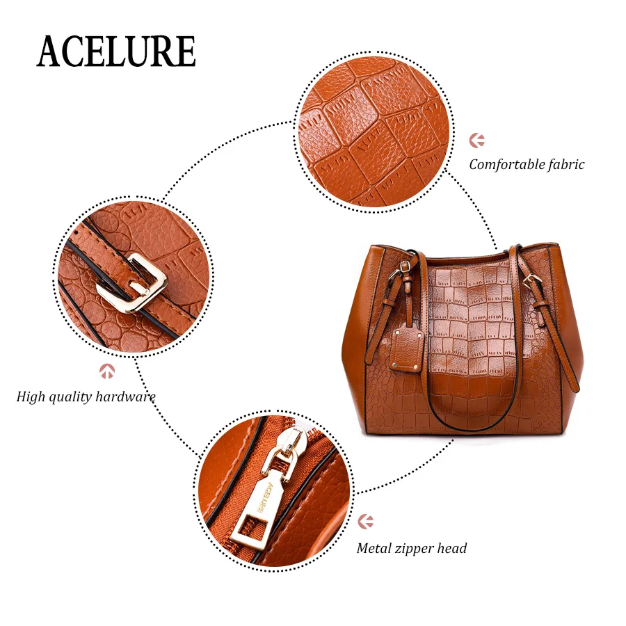 ACELURE المرأة الصلبة اللون التمساح حقيبة كتف بسيط نمط عارضة كبيرة توتس الإناث بو الجلود حقيبة كروسبودي حقائب السيدات حقيبة يد