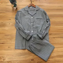 Пижамы для мужчин, хлопковые пижамы с длинными рукавами, полосатые мужские пижамы для сна, Мужская пижама, кардиган, пижамы