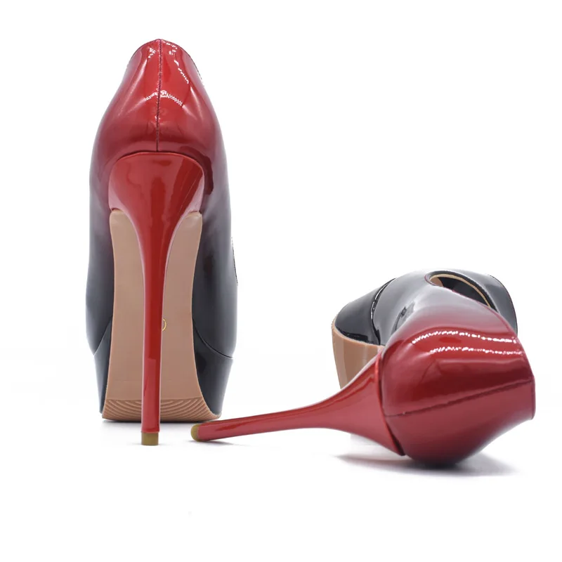 GENSHUO/Брендовая обувь на каблуке 14 см женские туфли-лодочки на платформе и высоком каблуке красные кожаные свадебные туфли с открытым носком высокий каблук, большой размер 4243, 44, 45