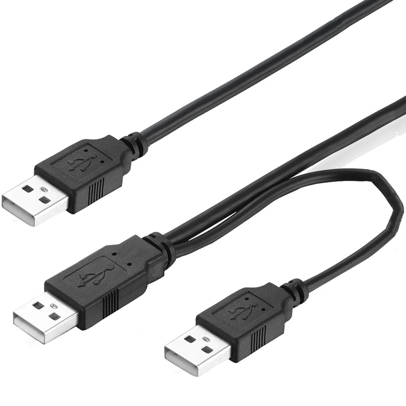 Bochara 2 в 1 двойной USB 2,0 Тип A папа-тип A+ USB источник питания Y USB кабель из фольги+ Плетеный экранированный для HDD