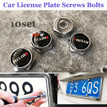 

car Accessories 10set For Nissan Teana Sylphy Qashqai Livina Nismo Car License Plate Holder Screws Bolts Badge Emblem logo Caps