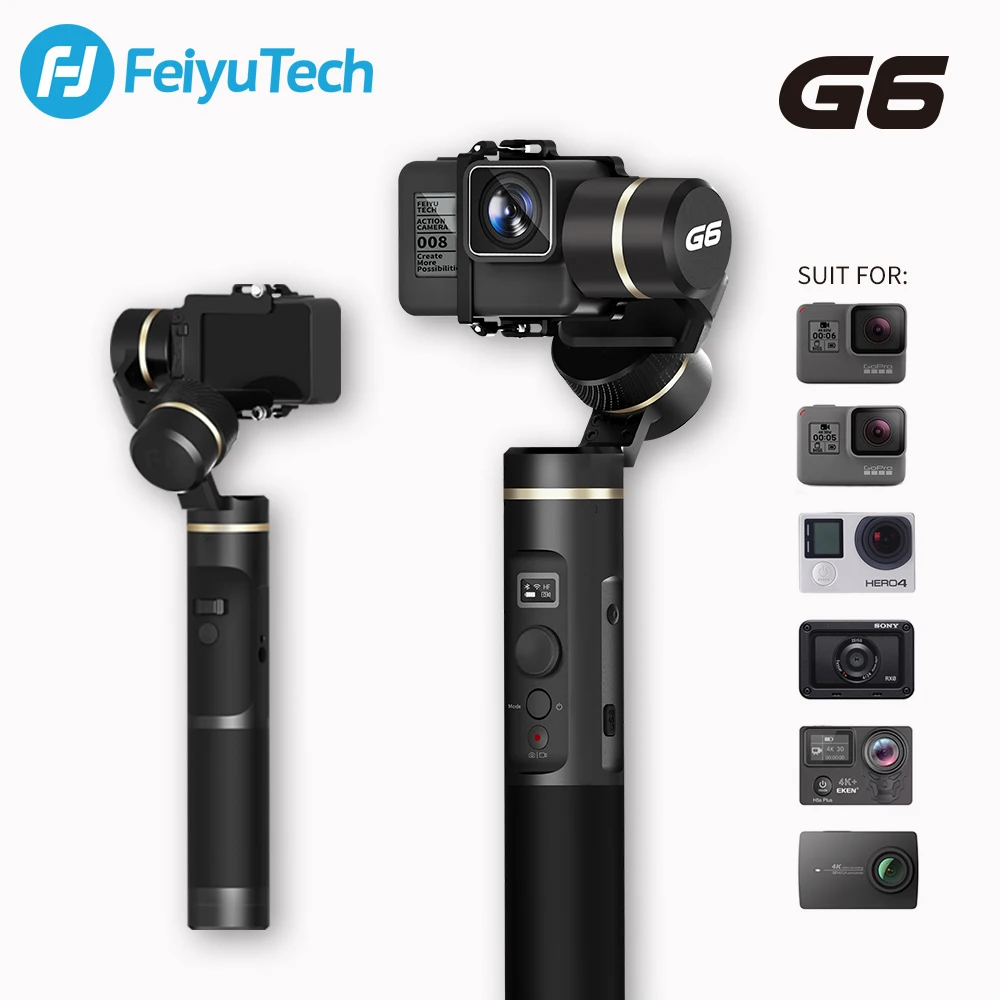 

FeiyuTech Feiyu G6 Splashproof Gimbal Action Camera Stabilizer Update of G5 with OLED Screen for Gopro Hero 6 5 Sony RX0