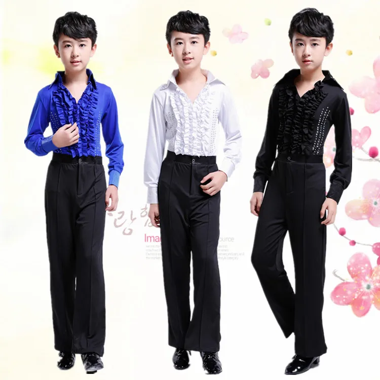 

ballroom boy Latin dancing tango desigual competition suit children's professional dance wear boy salsa shirt +dance pants