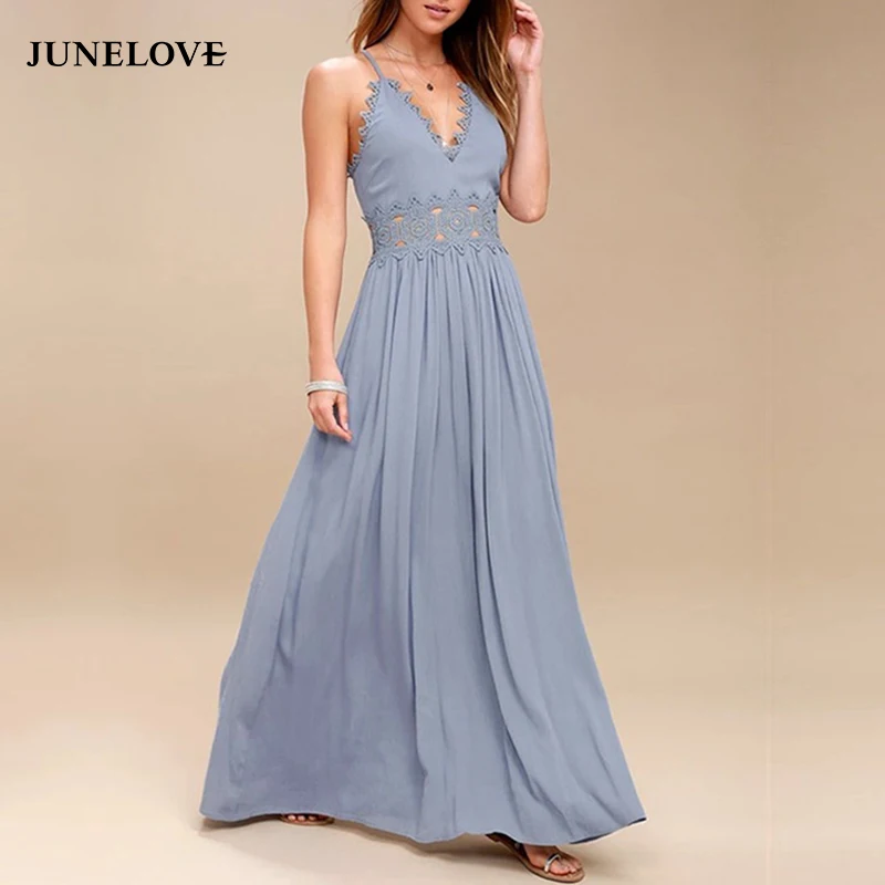 

Elegant backless Strap long dress Women Hollow Out laceboho dress summer beach dress Party sexy maxi dresses vestidos sundress