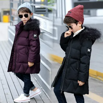 

Thick Warm Boys Winter Down Jackets Coat New 120-150 Fashion Big Collar Solid Casual Outerwear Jjacket High Quality