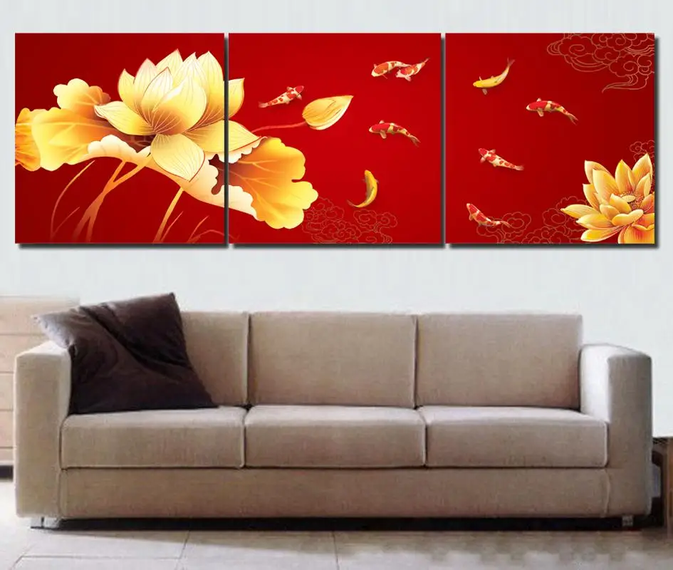 Koi fish wall art Chinese painting Red wall art Modern ... Koi fish wall art Chinese painting Red wall art Modern ...