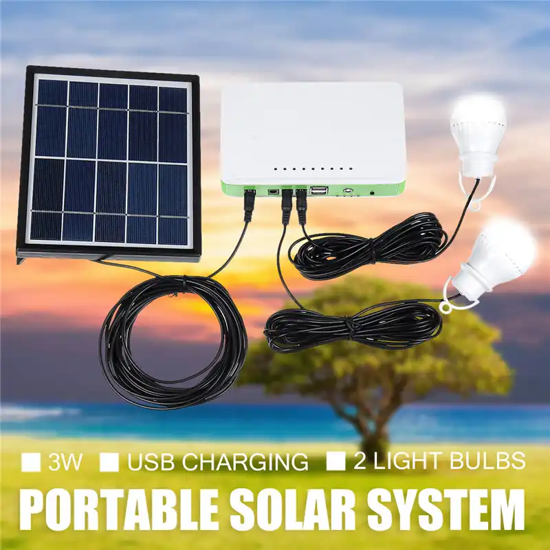 sistema de iluminacion led de energia solar generador portatil kit de panel solar camping senderismo luz de emergencia para el hogar con 2