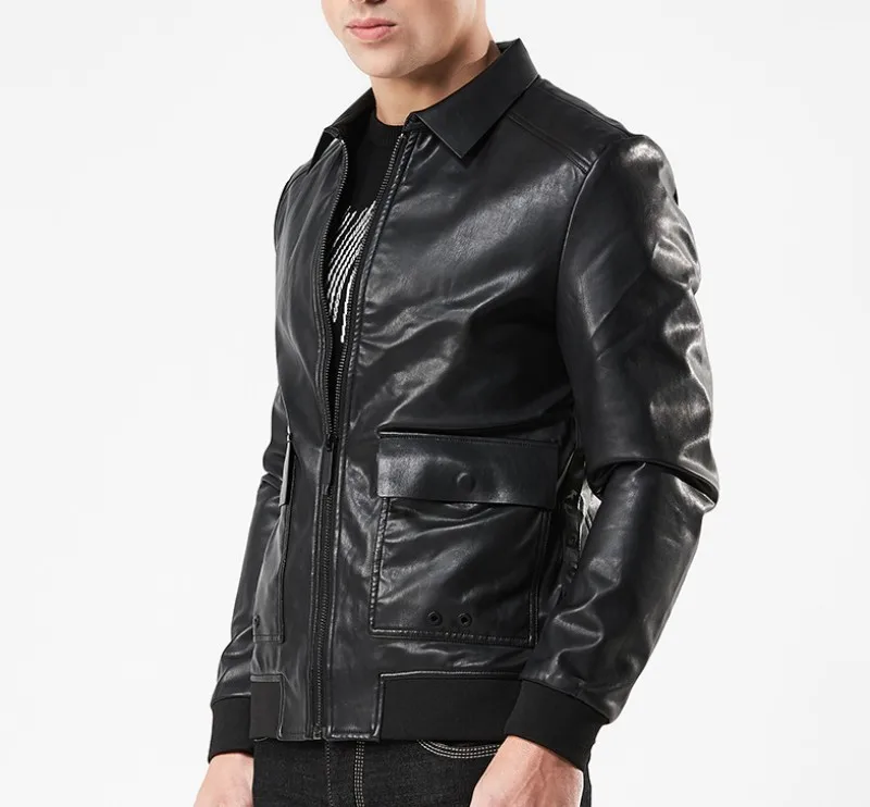 Модная мужская куртка из искусственной кожи с большим карманом, приталенный моторный Байкер, куртка-бомбер, брендовая весенне-осенняя