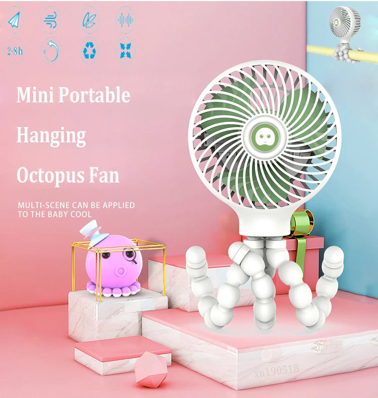 Mini Portable Hanging Octopus Shape Stand Adjustable Handheld USB Charging Fan Cooler for Baby Stroller Student Use|Вентиляторы| |
