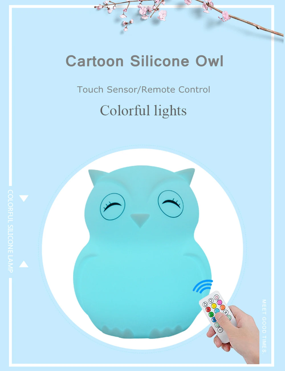 Cartoon Owl LED Night Light Remote Control Timer Touch Sensor 9 Colors USB Charging Silicone Bedside Lamp for Children Baby Gift (1)