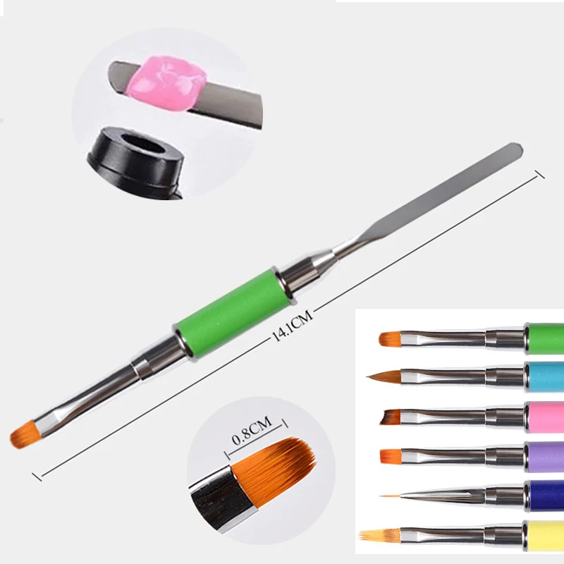 

UV Poly Gel Nail Brush Dual-ended Slice Shape Nylon Hair Flat Pusher or Dotting Nail Tips Extension Gel Building Nail Art Tool