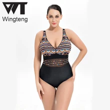 Wingteng большой размер 10XL Ретро цельный купальник для женщин размера плюс 8XL Купальник слитный пуш-ап комплект бикини большая чашка купальные костюмы