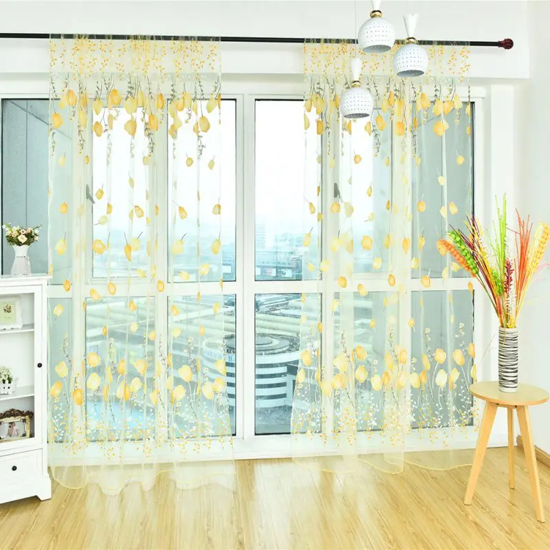 Modern Floral Printed Window Curtains Beautiful Sheer Voile Tulle for