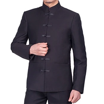 Традиционный китайский пиджак лягушка застежка однобортный мужской черный туника пиджак воротник стойка - Цвет: Black