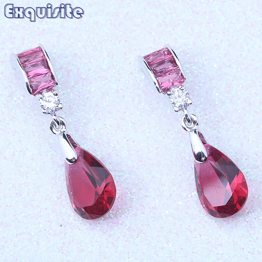 

Unusal Red Crystal & Cubic Zirconia Silver Color Cheap Drop Dangle Earrings For Women boucle d'oreille Trendy Jewelry C0074