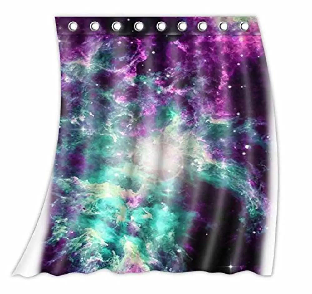 

Custom Galaxy Green and Purple Nebula Sky Pattern Curtain Polyester Fabric Window Curtain Size 52wx63h inch (One Piece)