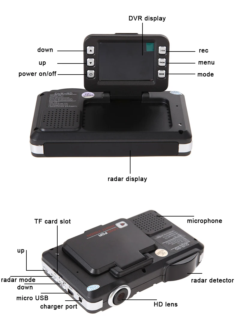 2 в 1 Многофункциональный(английский и русский) голосовой VRG-2 автомобильный радар детектор/DVR камера рекордер HD 720P 120 градусов угол обзора