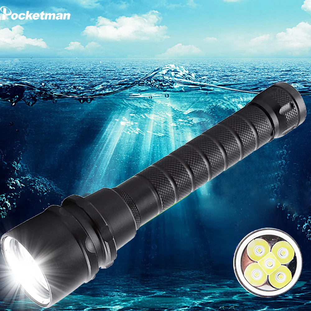

25000 Lumens Diving For Flashlight Torch 5*T6 Scuba Dive torch 200M Underwater Waterproof Tactical led Flashlights Lantern lamp
