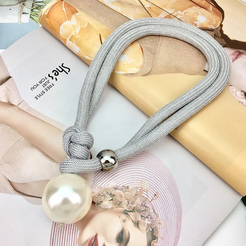 MANILAI крупный искусственный жемчуг массивные Чокеры ожерелья для женщин модные толстые веревочные регулируемые подвески ювелирные изделия