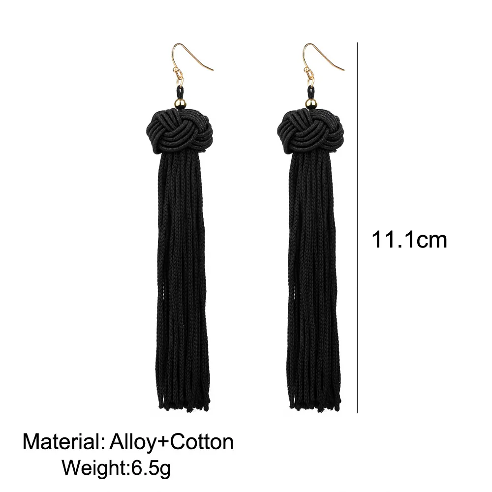 2019 Boho Ethnic Tassel Dangle Earrings For women Black Red Yellow Green Pink Long Cotton Drop Ear hook statement Jewelry